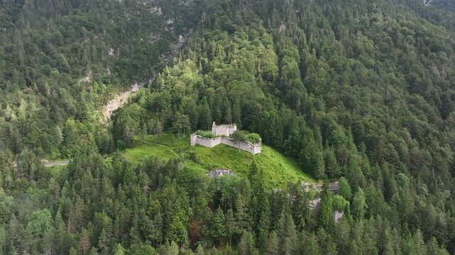 Aerial view of the Fort Predel in Strmec na Predelu, Log pod Mangartom, Slovenia during daytime