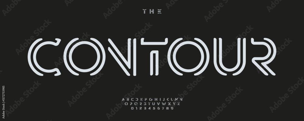 Aufkleber stylish contour alphabet with outlined linear letters. geometric minimalist alphabet for tech healin