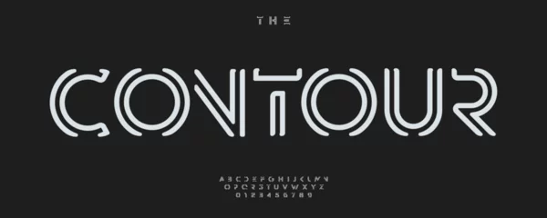 Fotobehang Stylish Contour Alphabet with outlined linear letters. Geometric minimalist alphabet for tech healine, scifi modern branding, geometric logotype and monogram. Vector typeset © artyway