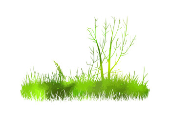 Fototapeta premium abstract green grass and tree. hand drawing. Not AI Vector illustration