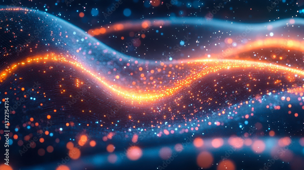 Poster dynamic glowing lines and dots abstract waveform for futuristic and tech themes