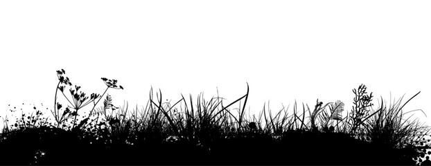 black grass horizontal silhouettes . hand drawing. Not AI Vector illustration. © Мария Неноглядова