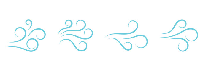 Air, wind, swirl in doodle illustration style. Sketch drawn air blow motion, smoke flow art, abstract line. Wave beach vector illustration. Isolated vector on white background.