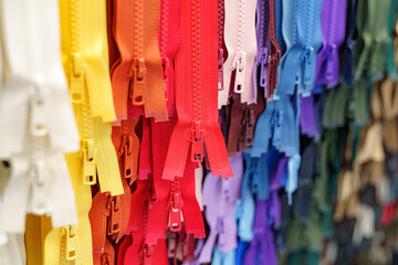 Colored zipper, sewing accessories, designed for quick connection of clothing parts and other...