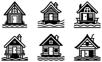 Simple Black and White Icons of Floating Houses design