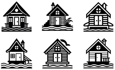 Simple Black and White Icons of Floating Houses design