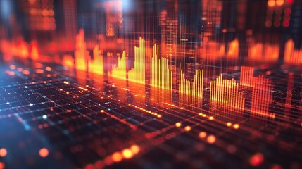 Fototapeta premium 3D business bar graph with digital elements, visualizing company growth and revenue trends.