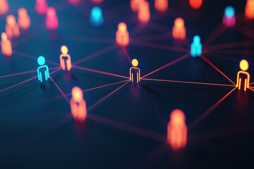 Colorful network of digital human icons representing connectivity and communication.