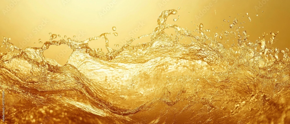 Poster dynamic golden liquid splash with intricate details and fluid motion creating a captivating visual e