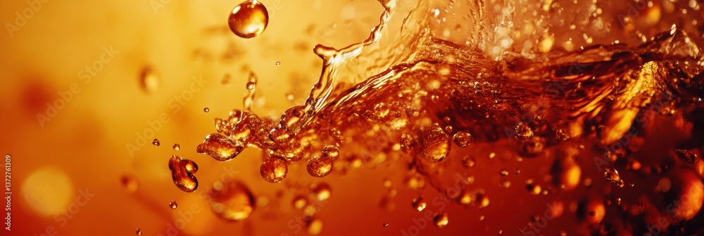 Poster dynamic splash of fizzy soda droplets captured in ultra hd with vibrant orange and red tones reflect