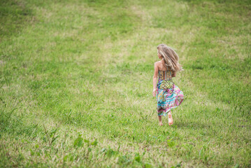 Fototapeta premium Kind, Mädchen Kleid, Wiese, Sommer
