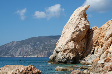 Rocky coast. A rock on the shore of the Mediterranean Sea.