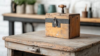 Antique Wooden Box on Table