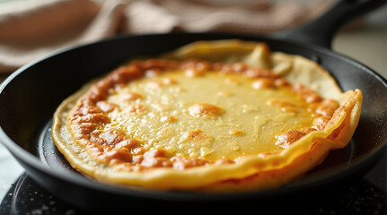 Provoleta cheese dish cooking in a skillet on a kitchen countertop  