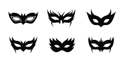 Elegant Black Carnival Masks Silhouette Set