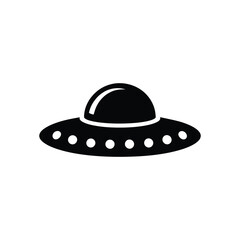 UFO spaceship icon. Black UFO spaceship icon on white background. Vector illustration