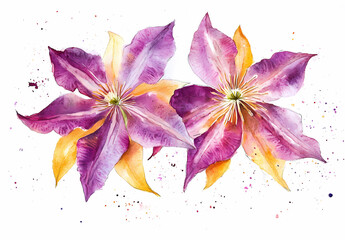 Watercolor Clematis Floral Arrangement