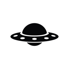 UFO spaceship icon. Black UFO spaceship icon on white background. Vector illustration