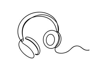 Single Line Art Headphones Music Audio Device Minimalist Design Illustration