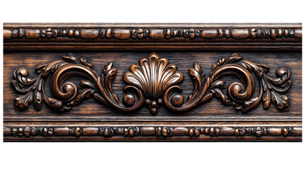 Ornamental woodwork: showcasing a close-up of intricate decorative wood panel, detailed carvings, vintage appeal, with natural wood grain patterns.
