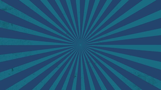 blue rays and halftone dots on a blue background. Simple motion graphic loop animation background in retro pop art style. sunbrust in 4k