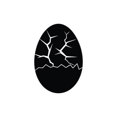 Cracked egg silhouette icon, isolated on white background. Vector illustration.
