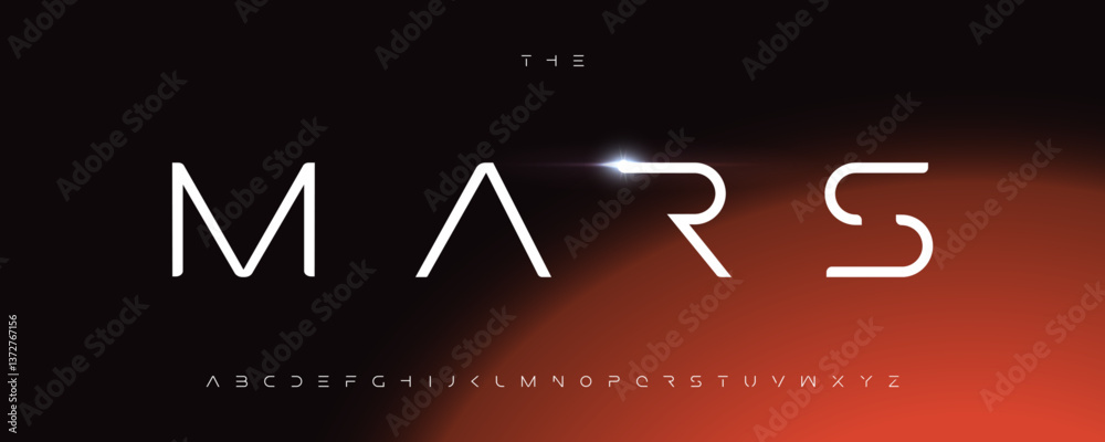 Aufkleber Minimal futuristic space alphabet with sleek sharp letters and cosmic glow. Modern sci-fi font for space branding, tech posters, digital logo and headline. Vector typeset