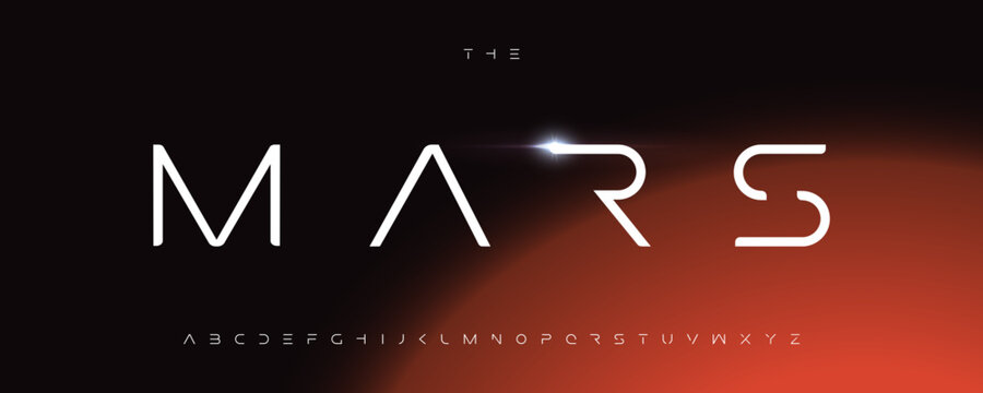 Minimal futuristic space alphabet with sleek sharp letters and cosmic glow. Modern sci-fi font for space branding, tech posters, digital logo and headline. Vector typeset