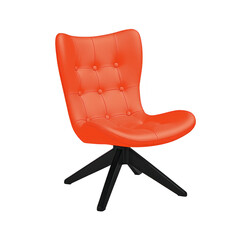 A modern, vibrant orange swivel chair with tufted backrest and sleek black legs, perfect for adding pop of color to any contemporary space