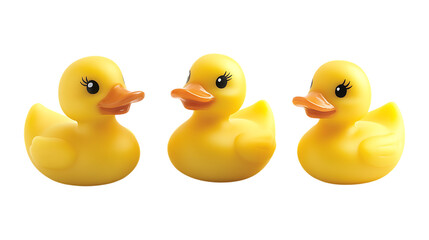 Ducky Toy Set in Three Poses on Transparent Background for Kids Graphics, Toy Illustrations, or Baby-Themed Designs