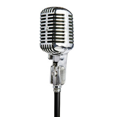 A vintage style silver microphone with classic design, featuring chrome finish and retro aesthetic, perfect for capturing nostalgic feel in audio recordings