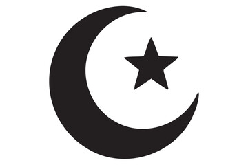 Simple Black and White Crescent Moon and Star Symbol

