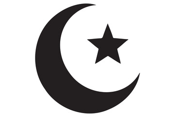 Simple Black and White Crescent Moon and Star Symbol
