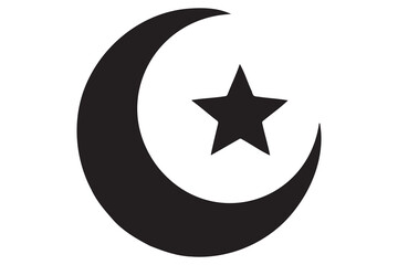 Simple Black and White Crescent Moon and Star Symbol
