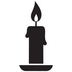This image features six simple, black silhouette candles of varying shapes and candleholder types against a pure white background.
