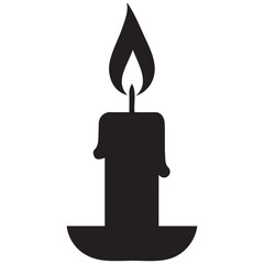This image features six simple, black silhouette candles of varying shapes and candleholder types against a pure white background.
