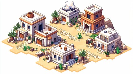 Desert village isometric illustration; game asset