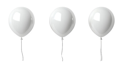 Different White Balloon Set in Three Poses on Transparent Background for Party Decorations, Event Branding, or Celebration Designs