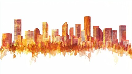 Obraz premium Denver autumn skyline, cityscape, trees, fall colors, urban landscape, travel