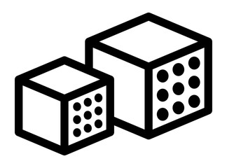 A bold line icon of two sugar cubes with dotted sides.