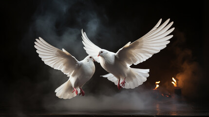 Fototapeta premium white dove or white pigeon on pastel background international day of peace