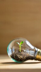 Green Seedling Growing Inside Light Bulb. Generated AI