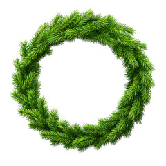 A festive green wreath made of lush pine branches, perfect for holiday decoration, symbolizing warmth and celebration. circular design adds touch of nature to any setting