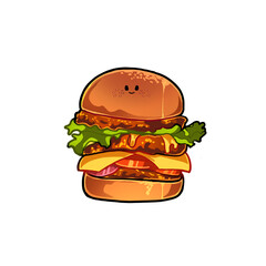 cute and expressive burger cartoon