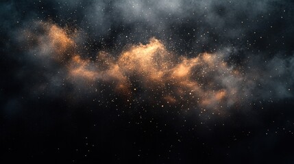 Ethereal galaxy of golden stardust on dark cosmic background creating a celestial atmosphere and dreamy mood with a dramatic flair and a sense of wonder