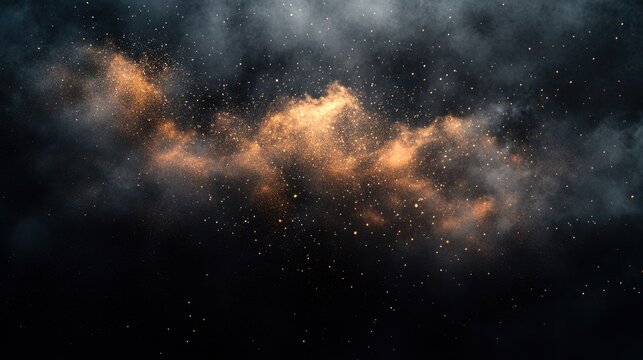 Fototapeta Ethereal galaxy of golden stardust on dark cosmic background creating a celestial atmosphere and dreamy mood with a dramatic flair and a sense of wonder