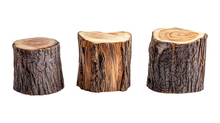 Different Wood Logs Set in Three Poses on Transparent Background for Forestry Illustrations, Construction Designs, or Nature Concepts