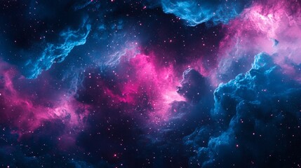Fototapeta premium Abstract Cosmic Brain with Neural Galaxy Stars and Nebulae in Blue and Pink Colors Concept for Artificial Intelligence Mind