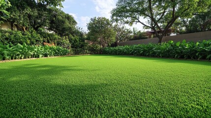 Fototapeta premium Beautiful Fresh Green Grass Lawn Background in Summer with Sunny Day and Sunlight
