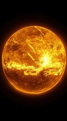 Fiery celestial body radiating intense heat and light against a dark cosmic backdrop creating a dramatic and captivating visual